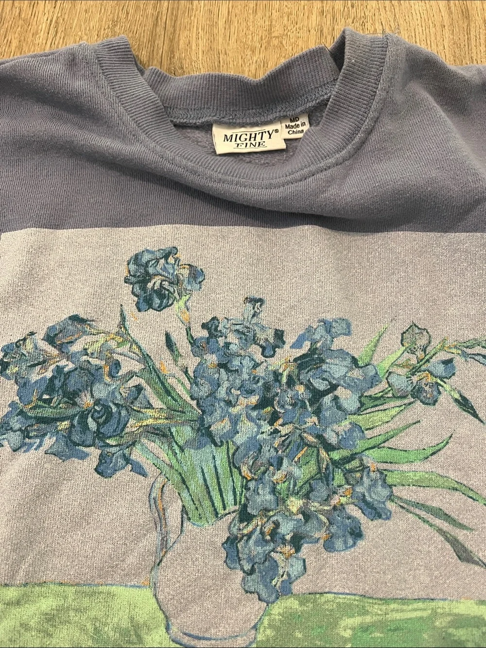 Mighty Fine Blue Tie-Dye Sleeve Sweatshirt with Van Gogh Floral Graphic - Picture 2 of 4